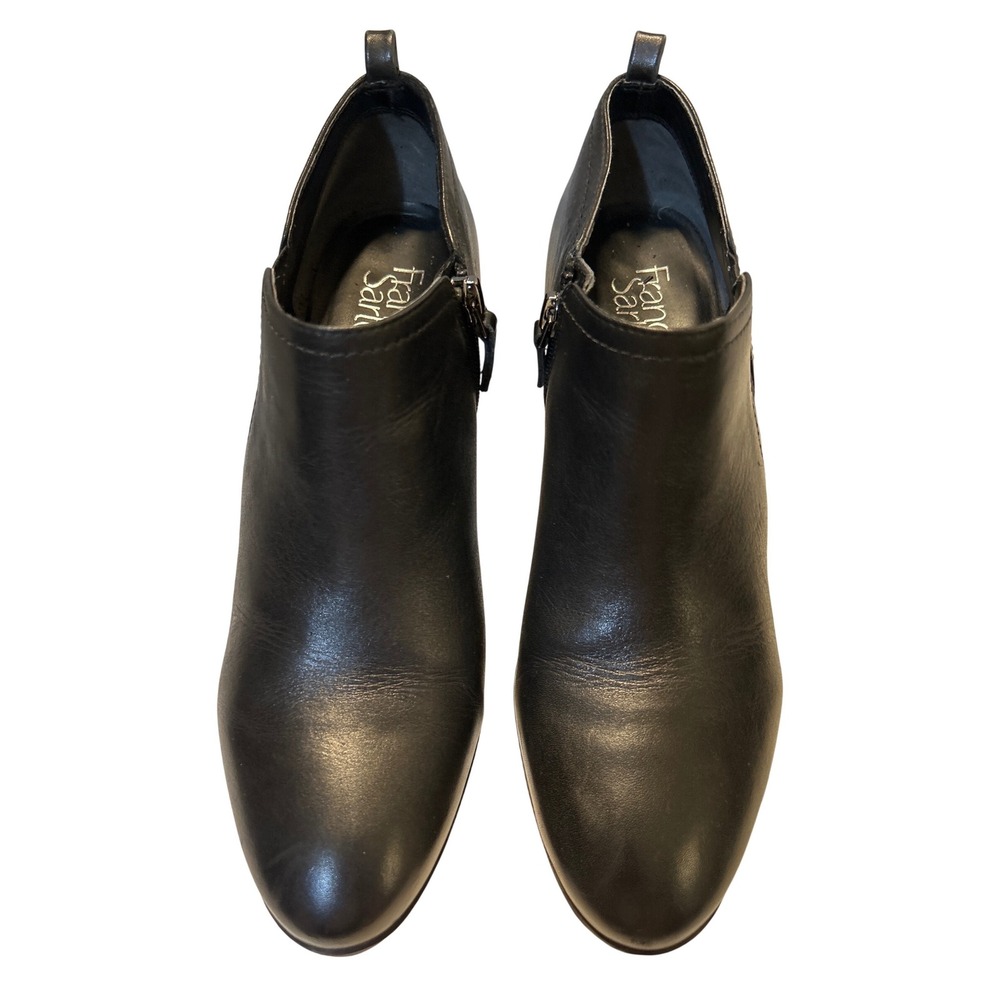 Franco Sarto Ankle Boots Women 9M Black Excellent Leather Block Heel Zip Booties
